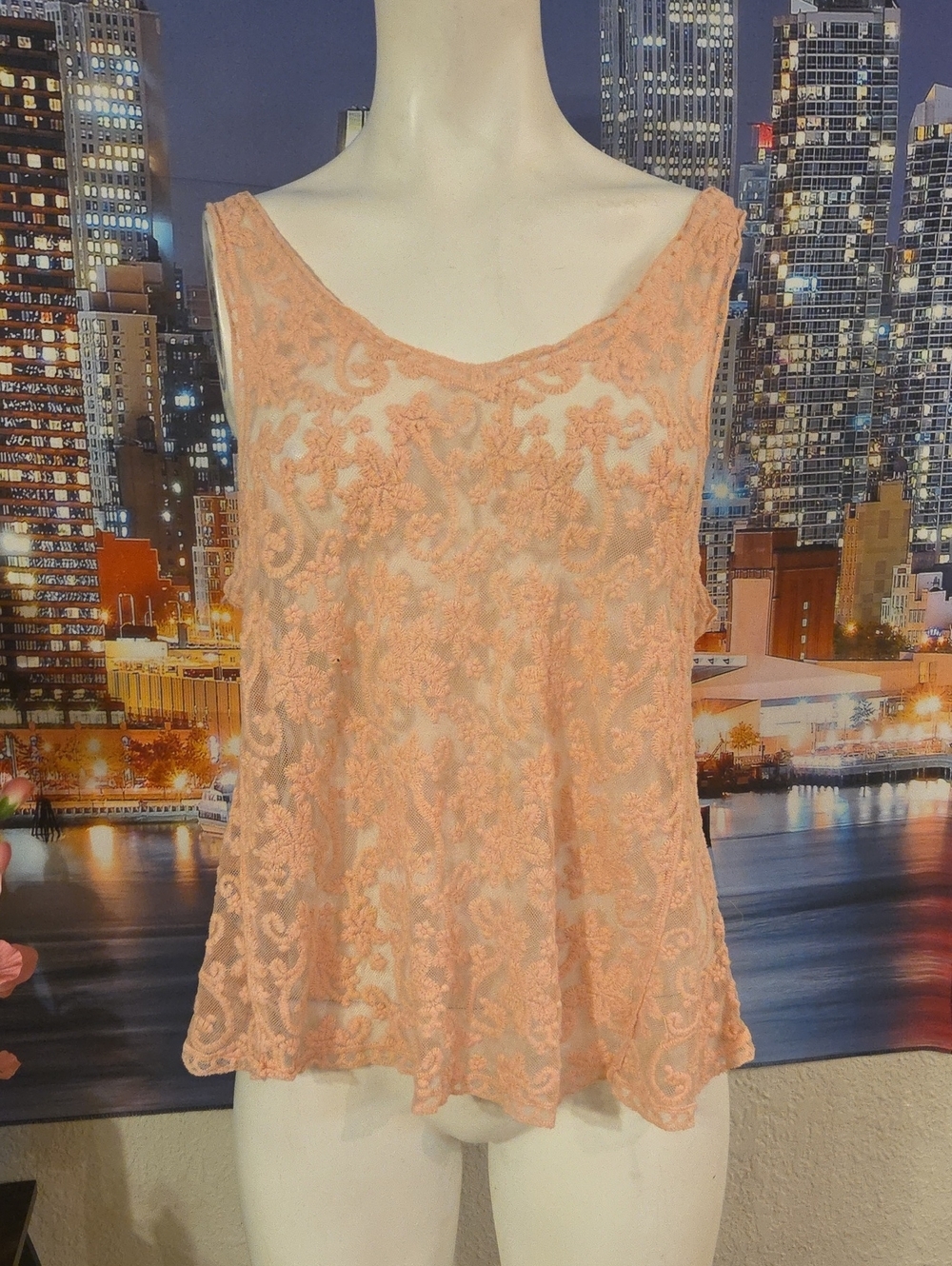 Love Tree Peach Lace Overlay Camisole Large Sz [1346]